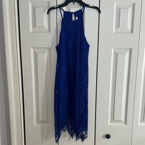 Elegant Blue Lace Halter Dress
